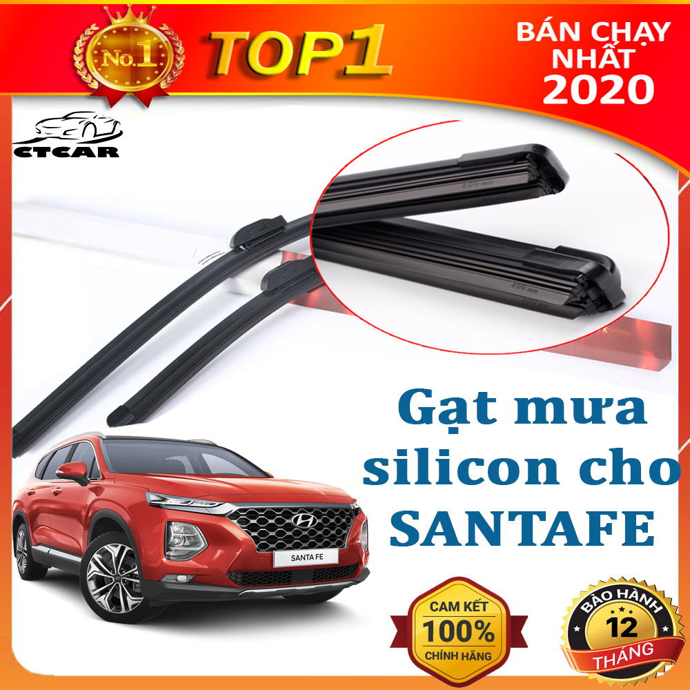 Gạt mưa Santafe 2009-2016 loại chổi gạt silicone mềm không xương cao cấp bộ 2 cái 600mm và 450mm CTCar Store