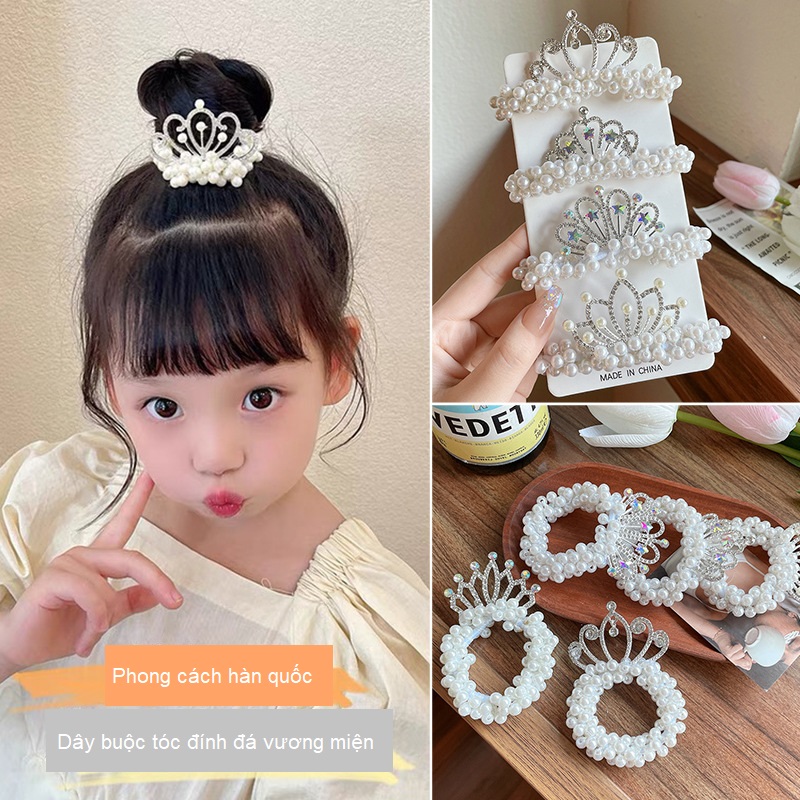 Dây buộc tóc đính đá vương miện, búi tóc đính đá vương miện công chúa siêu xinh cho bé gái