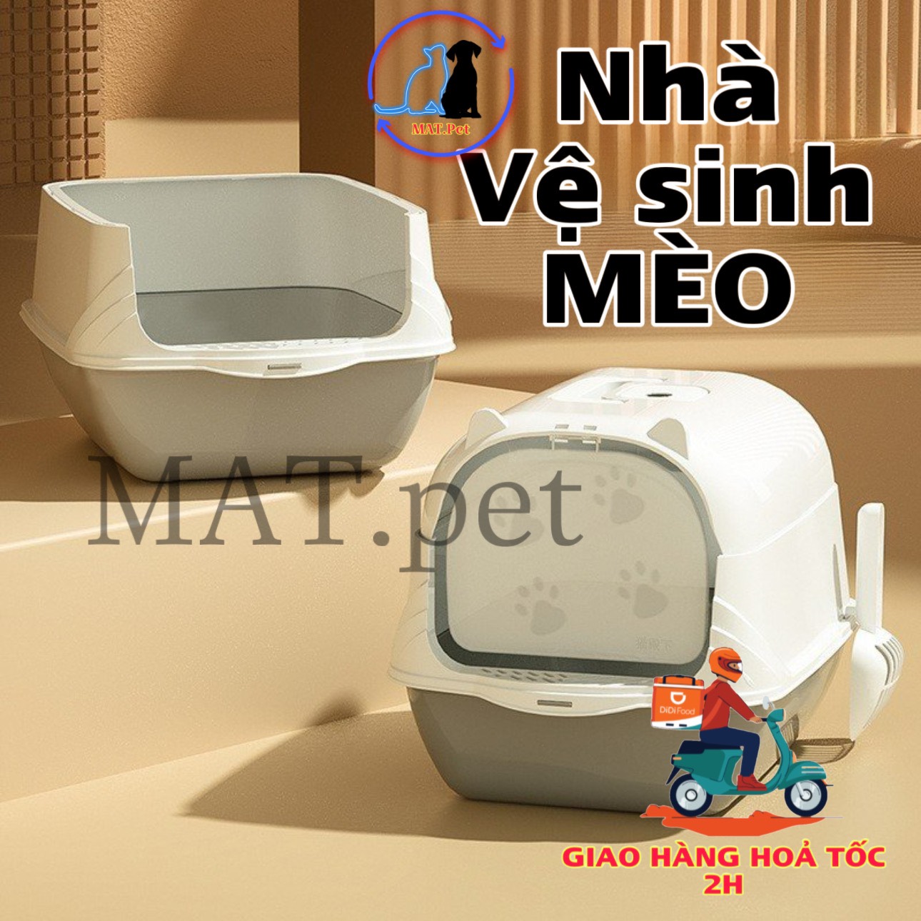 Nhà vệ sinh mèo size lớn giá rẻ - khay vệ cát sinh cho mèo có nắp