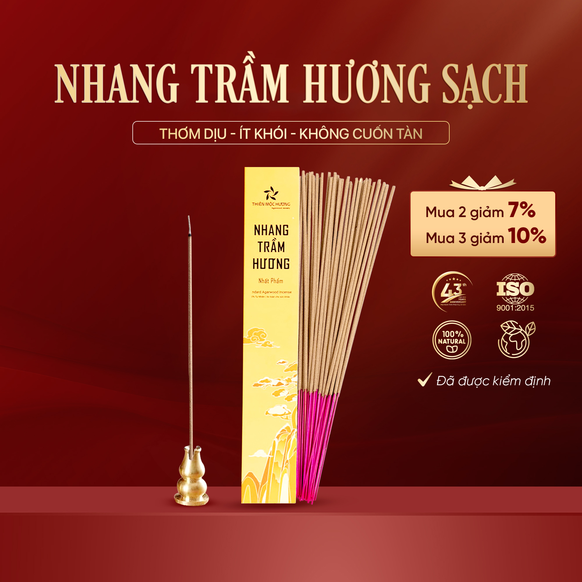 Nhang trầm hương sạch ít khói, không cay mắt Thiên Mộc Hương nhang nhất phẩm không hóa chất an toàn sức khỏe