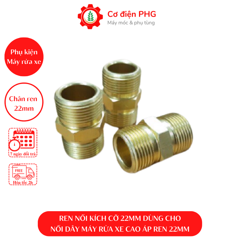 Đầu nối dây rửa xe - khớp nối dây xịt máy rửa xe 2 đầu ren 22mm