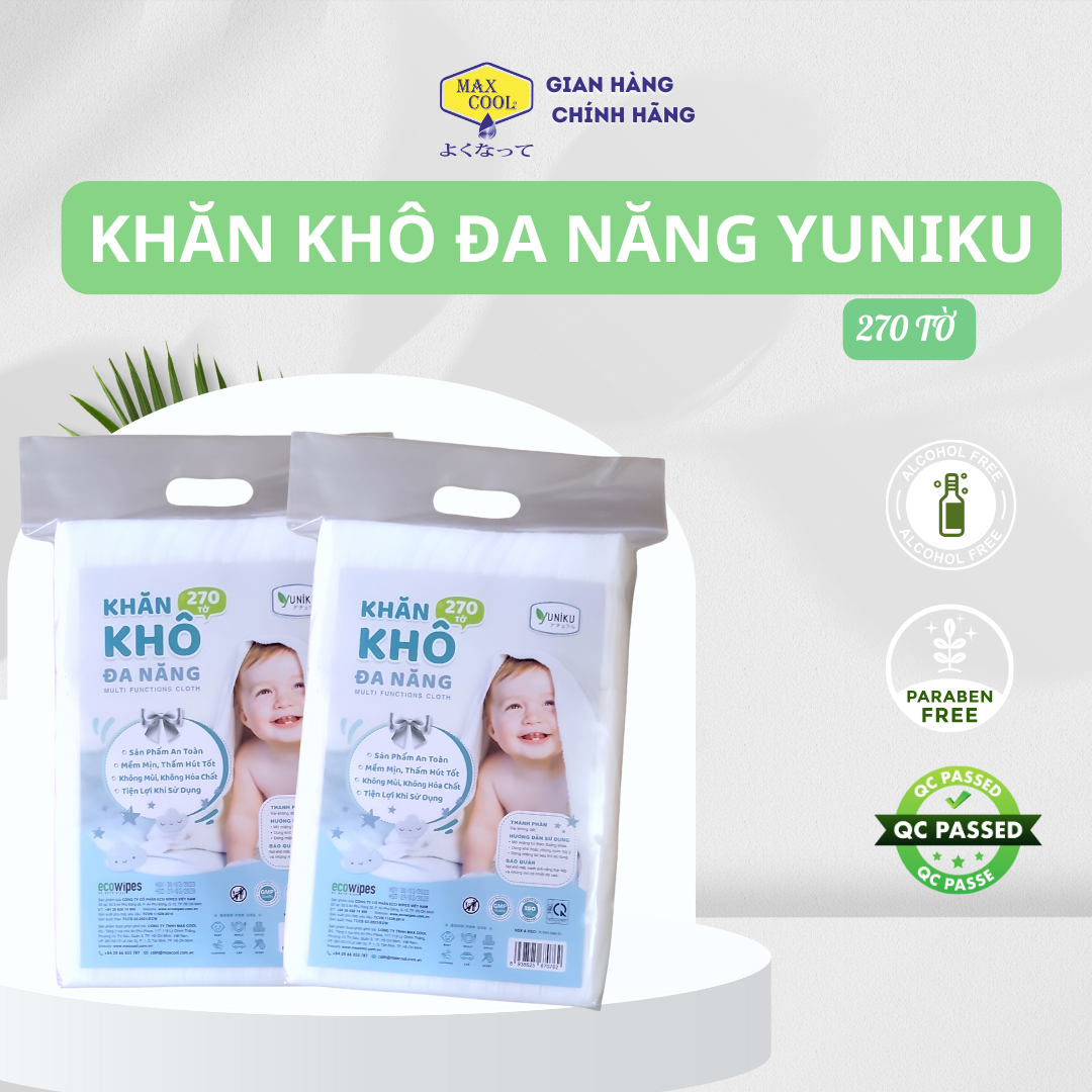 Khăn khô đa năng Yuniku 270 TỜ - Dùng thay khăn sữa, thay tả, vệ sinh cho bé, tẩy trang....