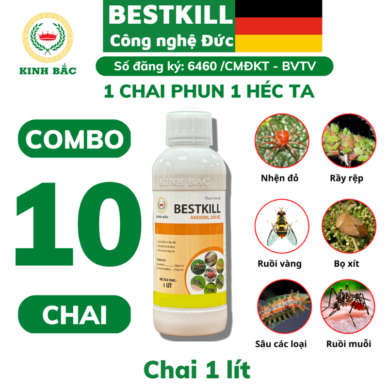 10 chai Thuốc Diệt Côn Trùng BESTKILL Công Nghệ Đức, Trừ Sâu Bọ, Rầy Rệp, Sâu Ăn Lá, Ấu Trùng Trên Lá Và Dưới Đất, Công Nghệ Lưu Dẫn Hai Chiều, Chai Phun 1 Hecta, Chai 1000ml