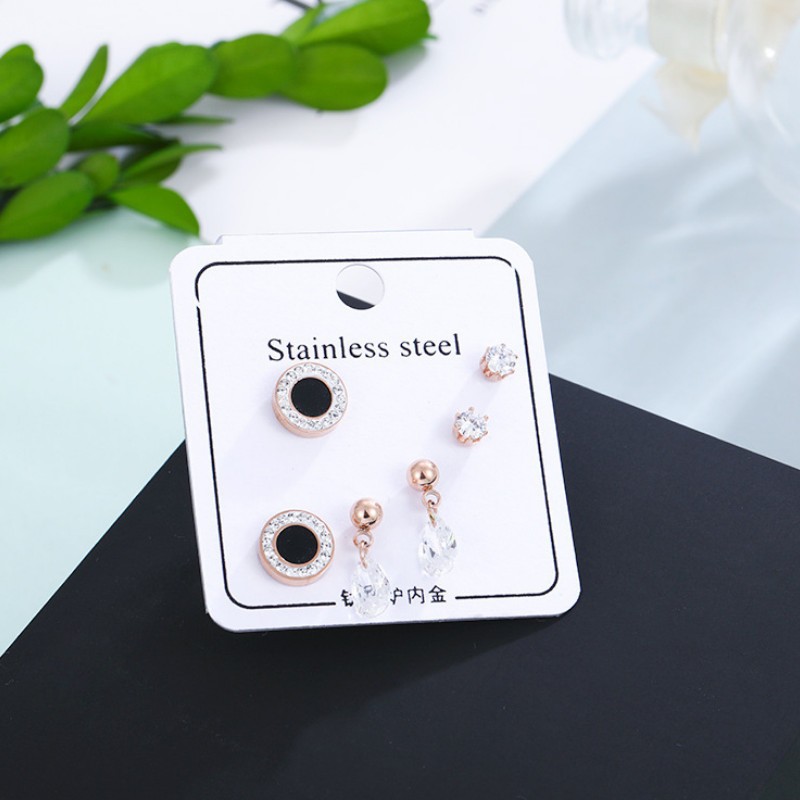 Bộ 3 đôi bông tai titan ko đen tt 2824