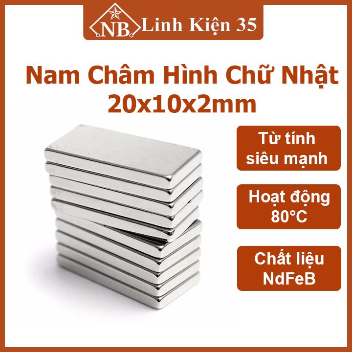 Bộ 10 viên nam châm đất hiếm 20x10x2mm (cảm biến hall, từ tính cực mạnh)