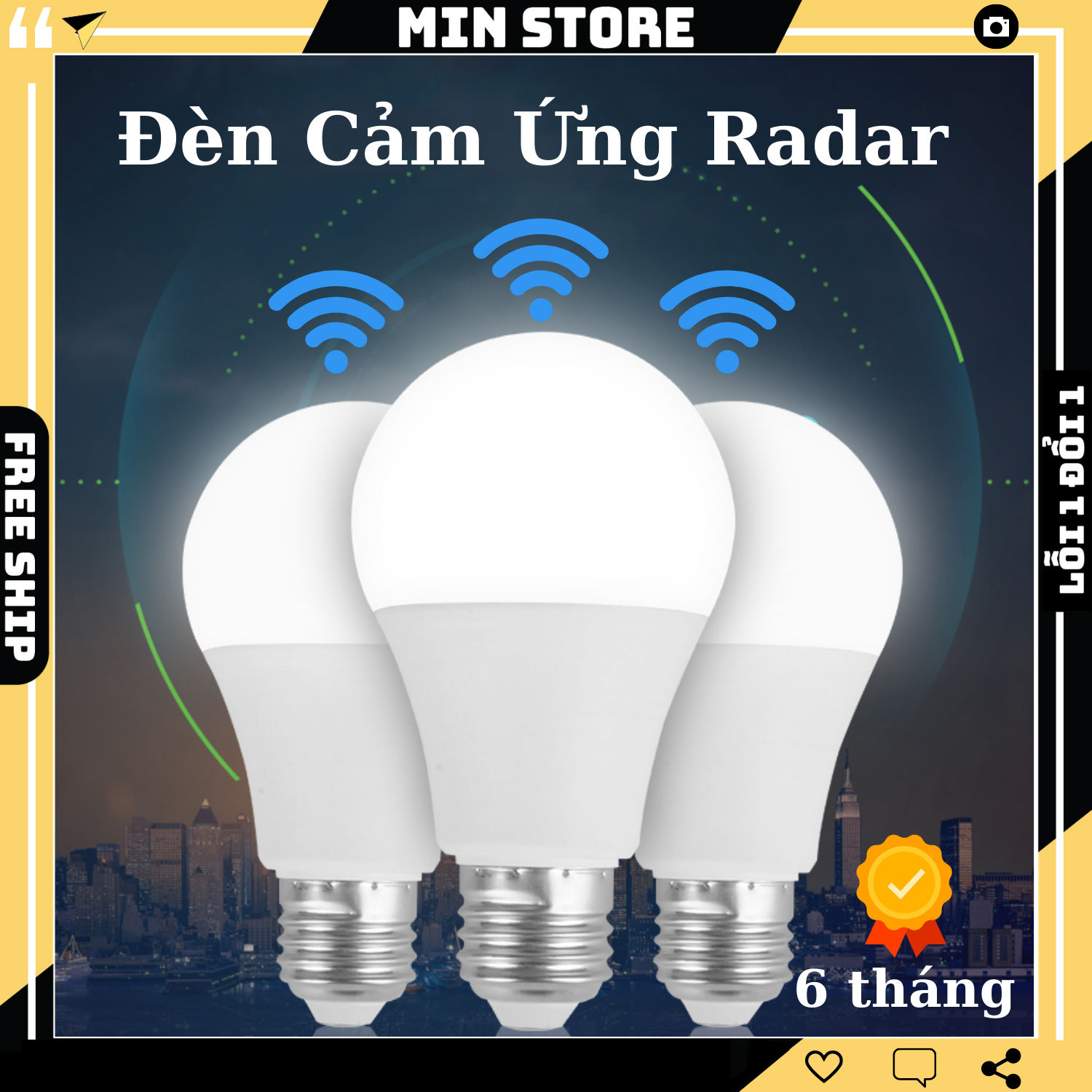 Đèn LED Cảm Ứng Chuyển Động Radar BH 6 Tháng Tự Động Bật Khi Có Người Chỉ Hoạt Động Khi Trời Tối Min STORE