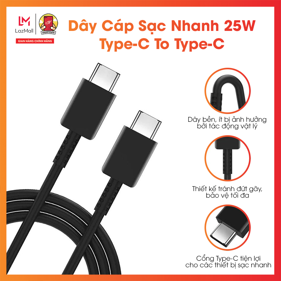 Dây cáp sạc nhanh 25w Type C To Type C 2 đầu USB C Dài 1m chuẩn PD Handtown