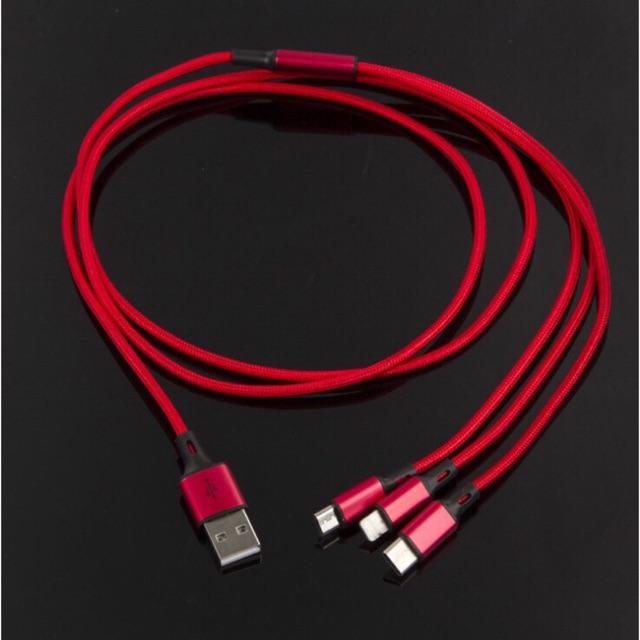 Dây cáp sạc điện thoại đa năng 3 đầu type c - lightning - micro usb