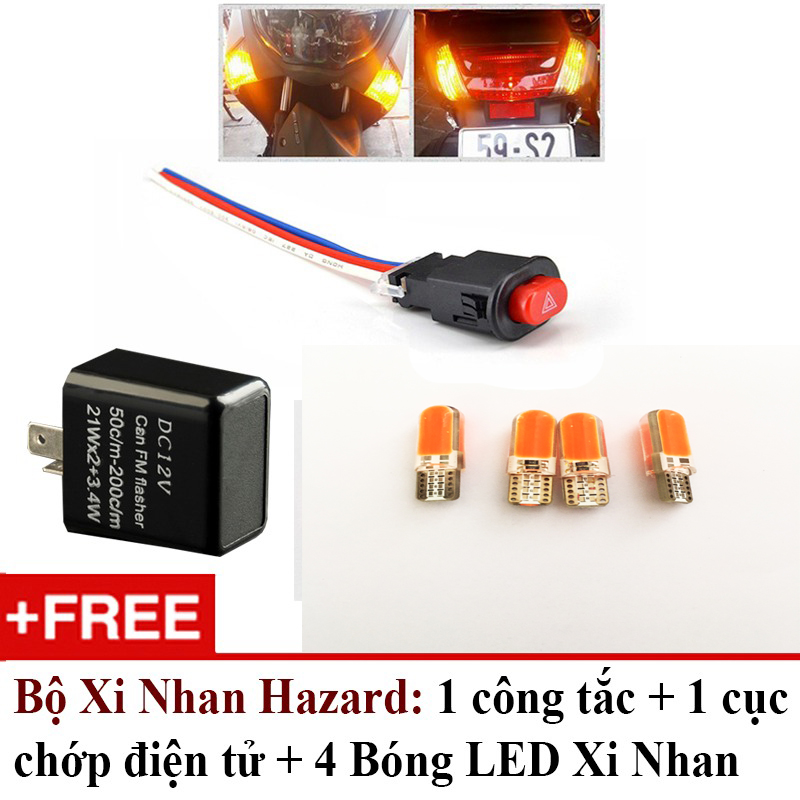 Bộ công tắc Hazard nút nhấn nháy 4 bóng xi nhan - LED LÕI NGÔ sáng đỏ