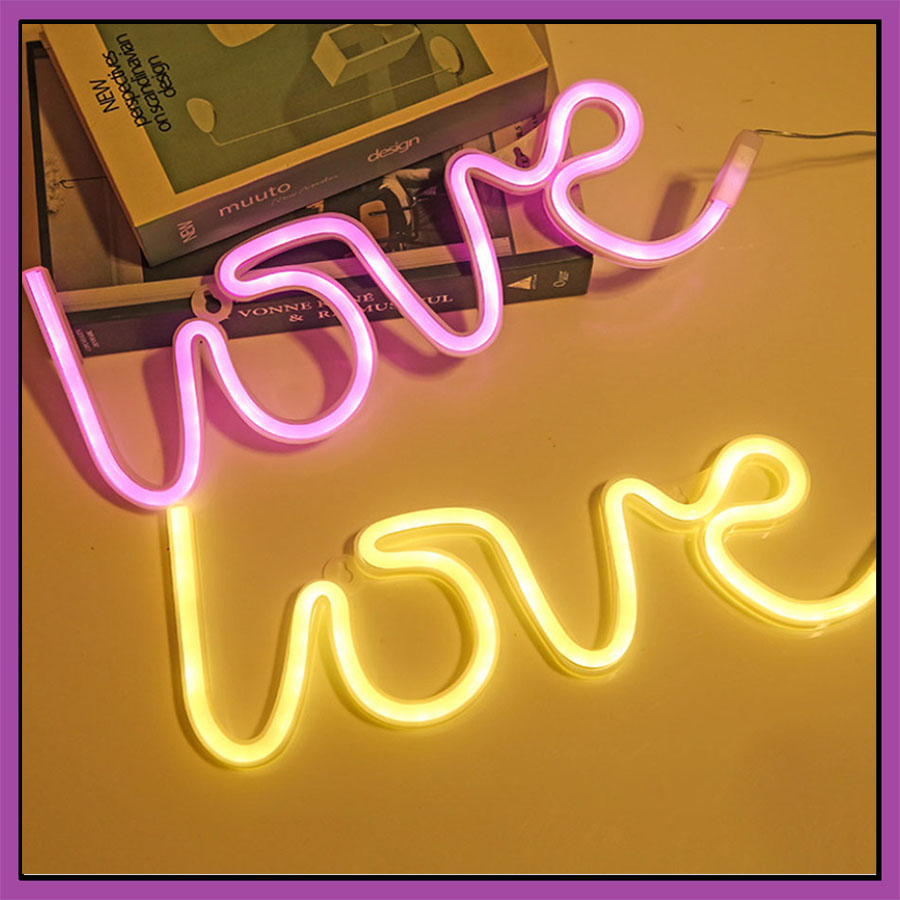 Đèn Led neon trang trí phòng ngủ, đèn hình chữ Love thích hợp decor phòng, làm quà tặng - Tặng kèm pin
