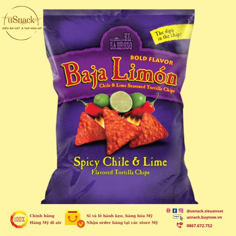 Snack baja limon - bánh snack khoai tây baja limon vị chanh - ớt 142g
