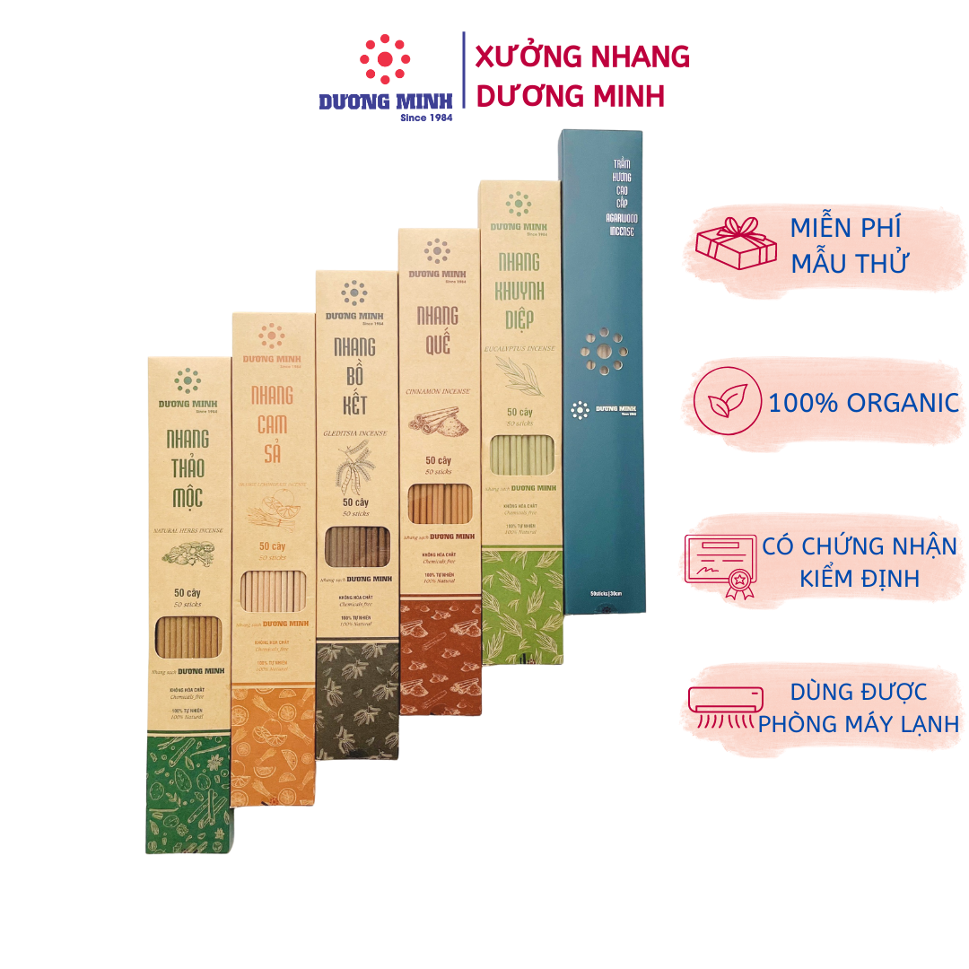 Nhang thơm thảo mộc Dương Minh nhang sạch 20cm 30cm - nhang Quế/Trầm Hương/Khuynh Diệp/Cam Sả/Bồ Kết/Thảo Mộc