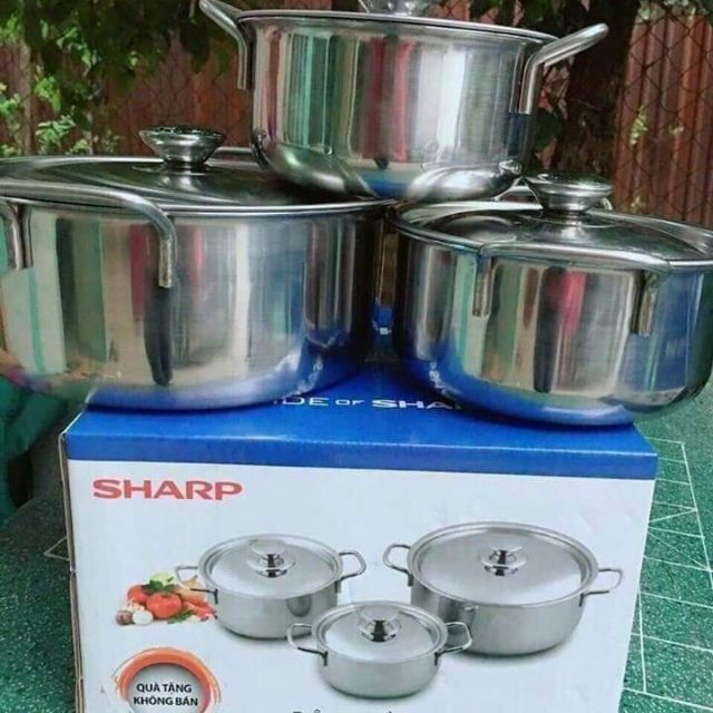 Bộ 3 nồi inox SHARP nắp inox 24cm 18cm 16cm ,bộ nồi 3 món ,bộ nồi 3 món shap, bộ nồi ,được làm từ inox cao cấp dùng được các loại bếp, tỏa nhiệt nhanh ,tiếp kiệm điện,tay cầm chắc trẵn rễ dàng vệ sinh hàng cao cấp BH12 THÁNG