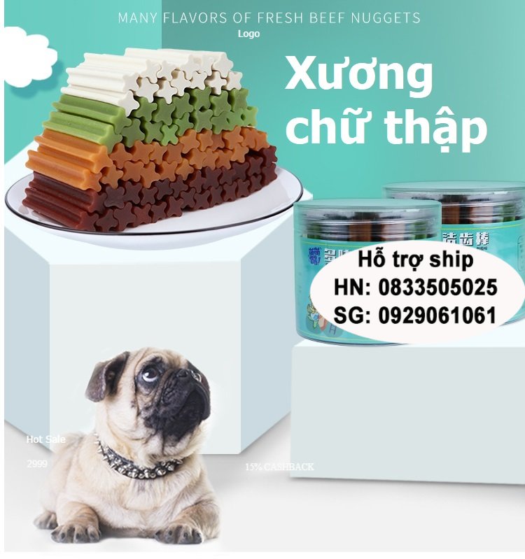 Xương cho chó gặm giúp sạch răng 6cm Xương chữ thập bổ sung canxi cho chó dưới 5kg