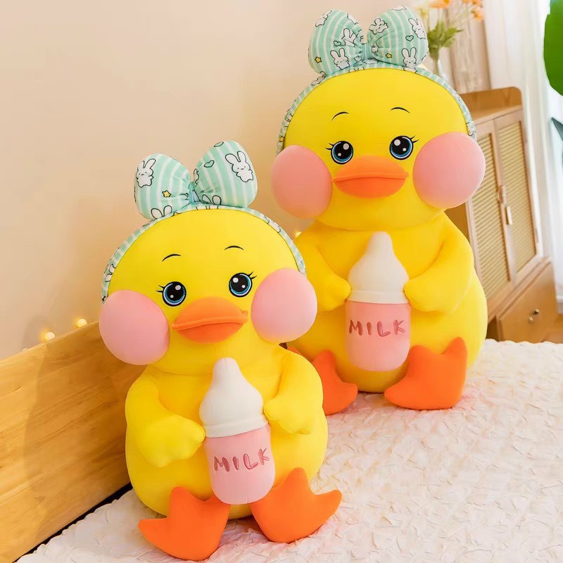 Gấu bông vịt má hồng 55cm ôm bình sữa - thú bông vịt má hồng ôm bình sữa - vải nhung co dãn 4 chiều - gòn sạch - hàng cao cấp giá xưởng -gauxinh268