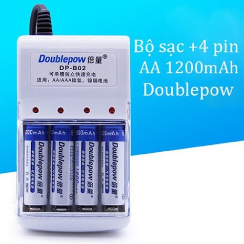 Pin sạc AA Doublepow chính hãng (Bộ sạc + 4 Pin 1200mA)