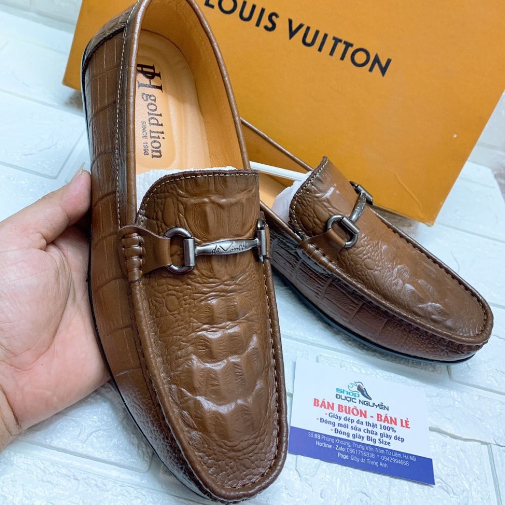 Giày lười nam da bò dập vân dả cá xấu chất liệu da bò thật 100%