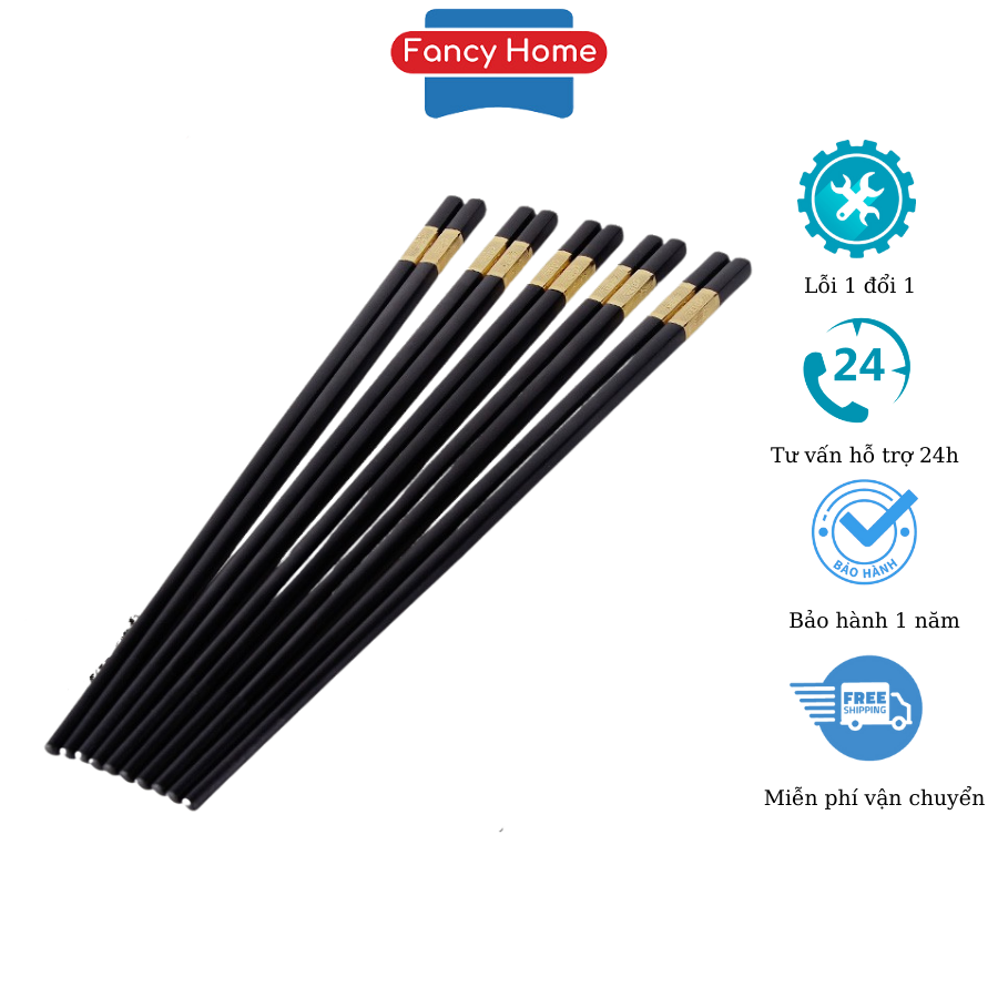Bộ 10 đôi đũa Fancy Home nhựa nhật bản hàn quốc dùng ăn cơm cao cấp khảm vàng chịu nhiệt chống trơn tốt hơn đũa gỗ phụ kiện bàn ăn