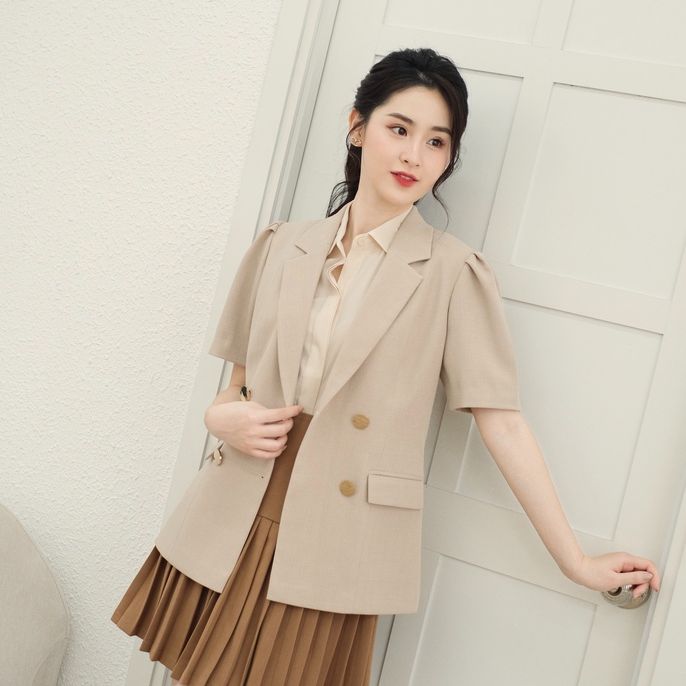 Beautebyv - áo blazer nữ tay xếp bồng danlee