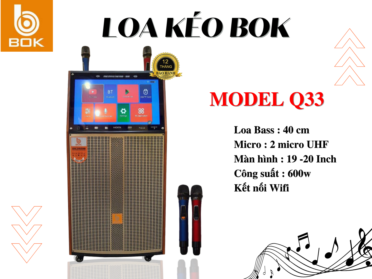 Loa kéo, loa di động, loa kéo có màn hình nhập khẩu chính hãng BOK Q33