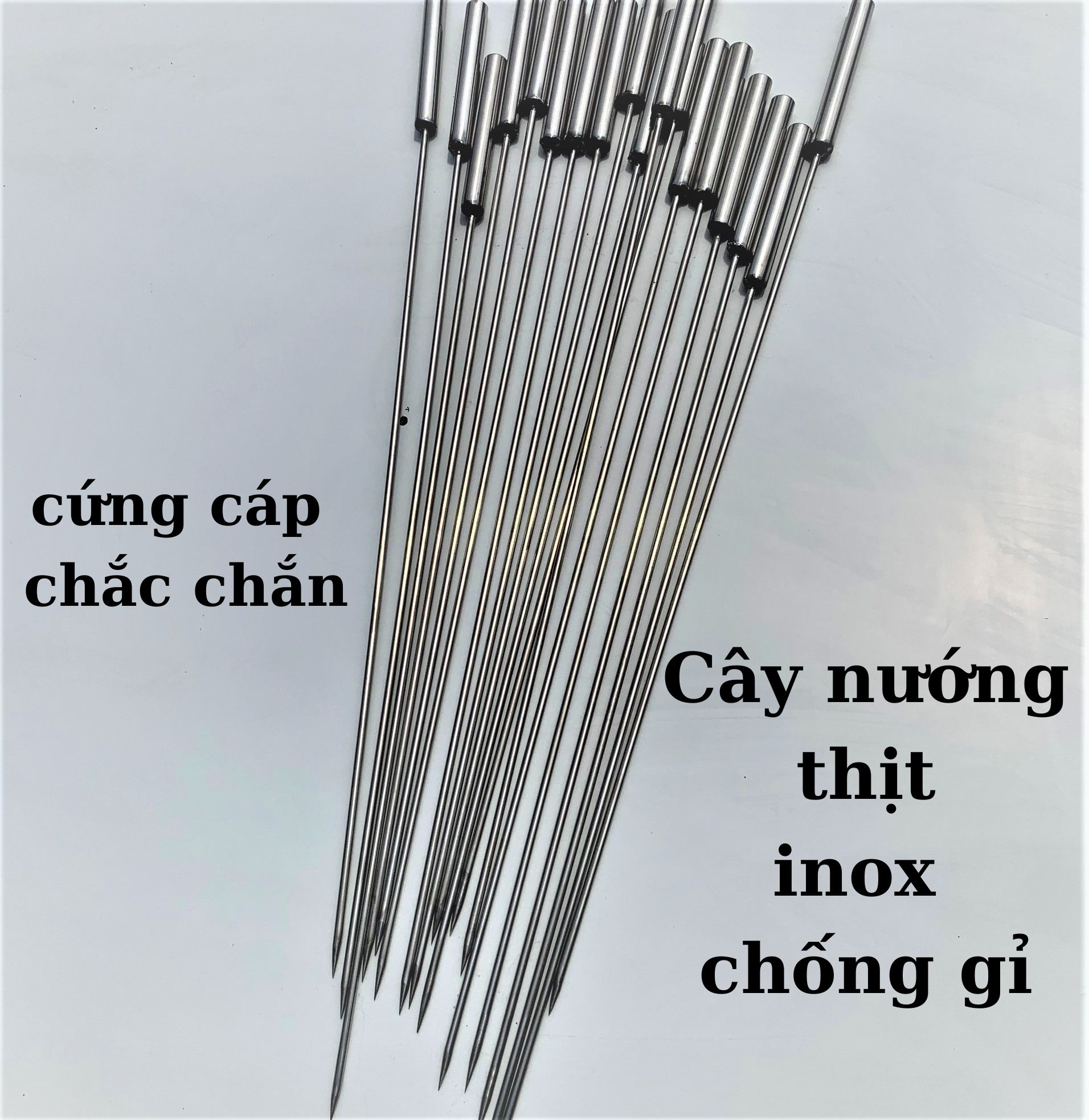 Sét 5 cây xiên nướng thịt inox chống gỉ có tay nắm, combo xiên nướng inox giá rẻ