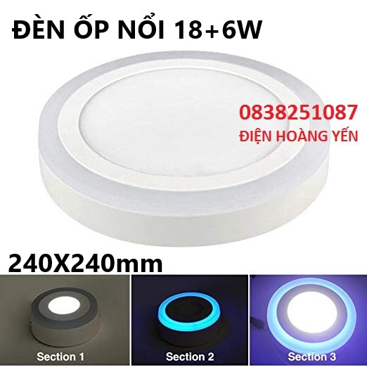Đèn led nổi ốp trần 24w tròn 2 màu 3 chế độ