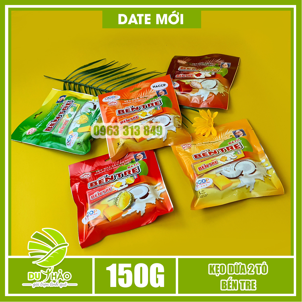 Chọn vị 5 loại kẹo dừa Bến Tre hiệu Hai Tỏ 150gr Bà Già Đeo Kiếng