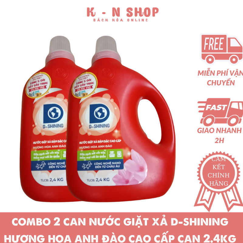 COMBO 2 CAN NƯỚC GIẶT XẢ 2 - 1 ĐẶM ĐẶC D-SHINING HƯƠNG HOA ANH ĐÀO CAN 2.4 KG