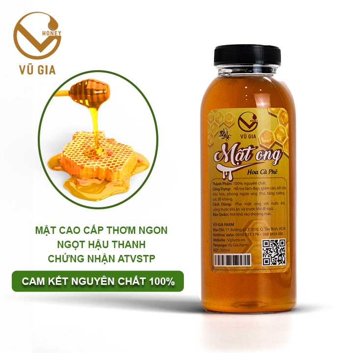Mật Ong Hoa Cà Phê Nguyên Chất Bảo Lộc Vũ Gia (420gr/hũ) - Tăng cường sức đề kháng, phòng ngừa dịch cúm - Đã được kiểm nghiệm y tế