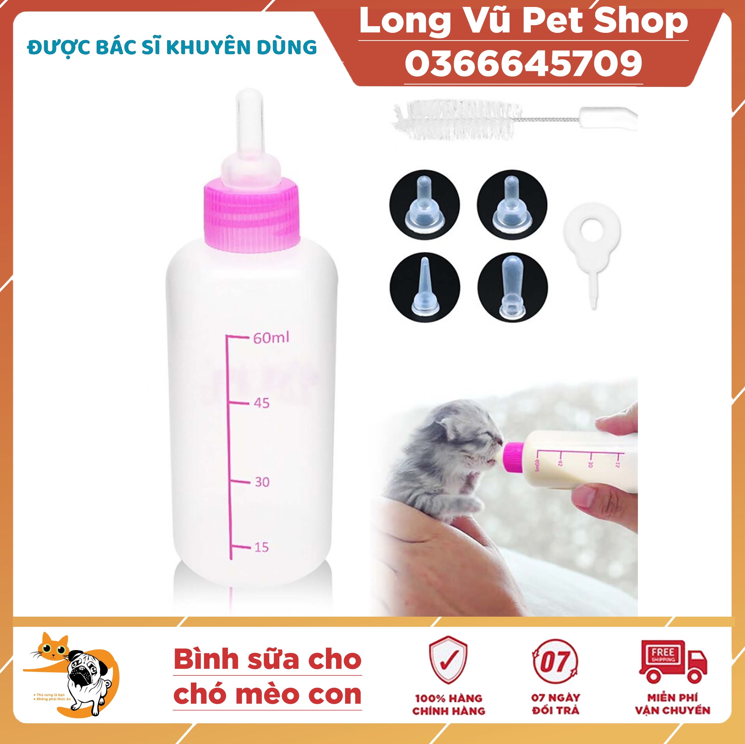 Bình sữa cho chó mèo Pet bottles Diil 60ml và 150ml Ngáo Và Gâu Đần - Bình ti cho chó mèo