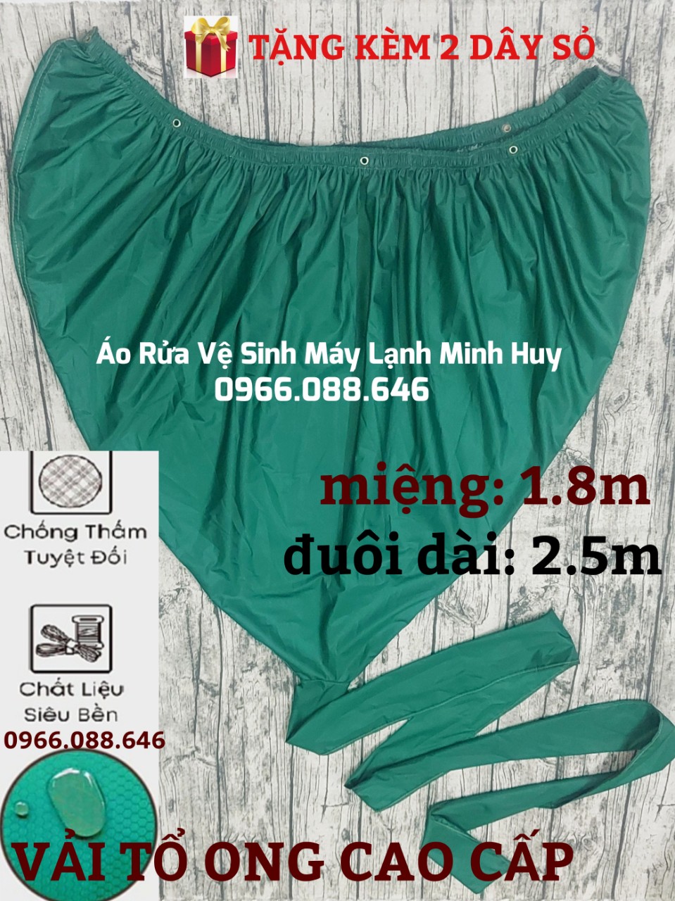   SẴN  - TP. HCM  Túi vệ sinh máy lạnh - vải dù chống thấm nước dài 3.5 mét miệng rộng 1.8m - Áo bạt trùm rửa vệ sinh máy lạnh 