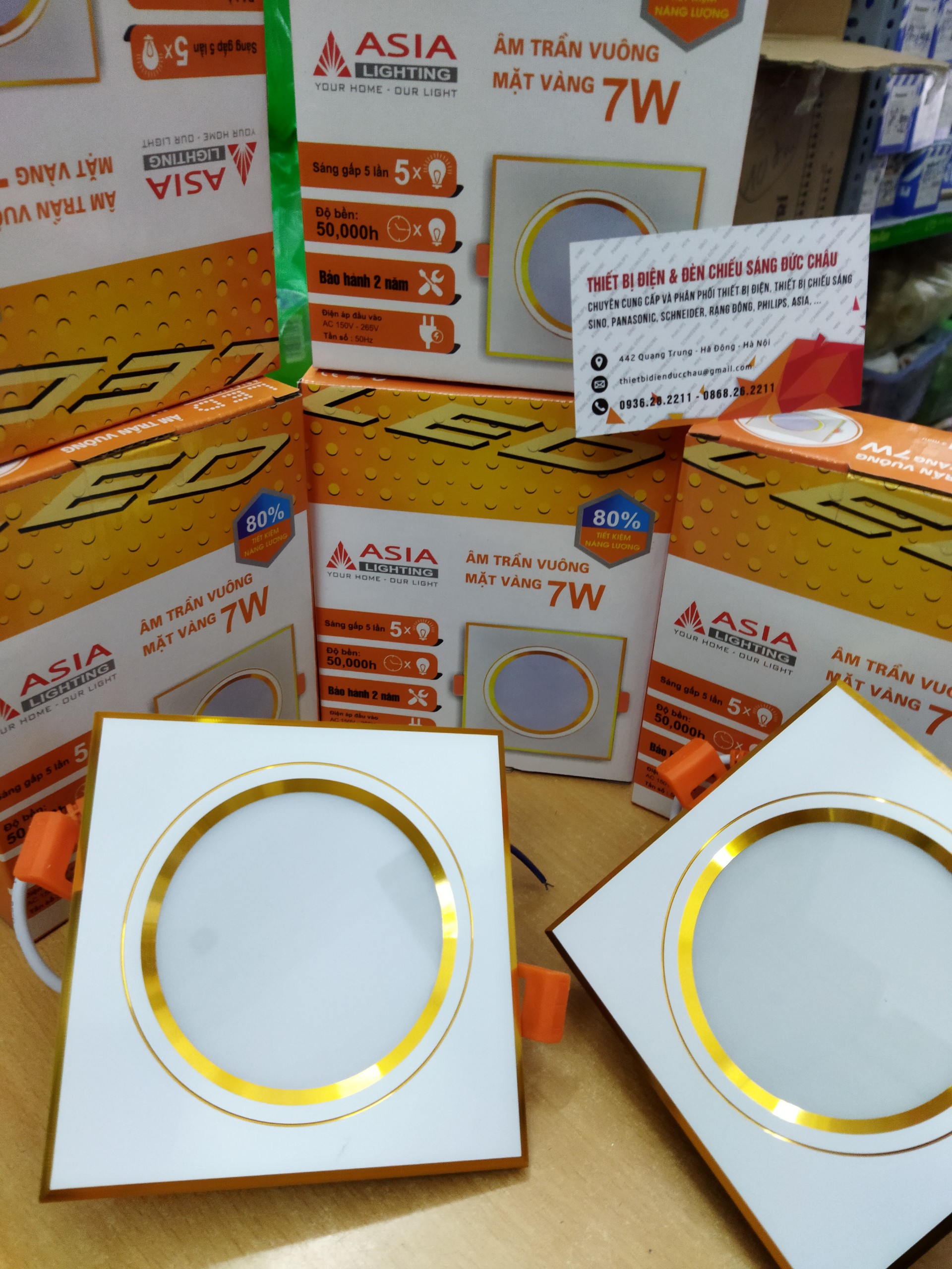 đèn led Âm trần vuông 7W - Viền Bạc , Vàng. Asia chính hãng