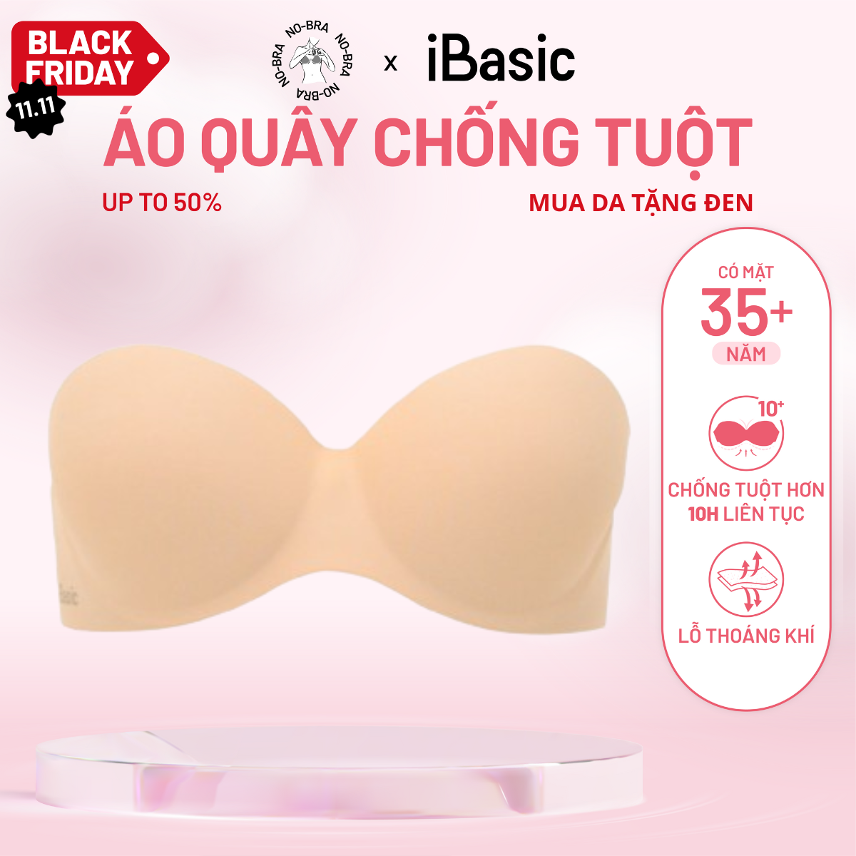   MUA 2 GIẢM 40%  Áo ngực cup ngang iBasic có gọng không dây kèm phụ kiện dây trong PK069 