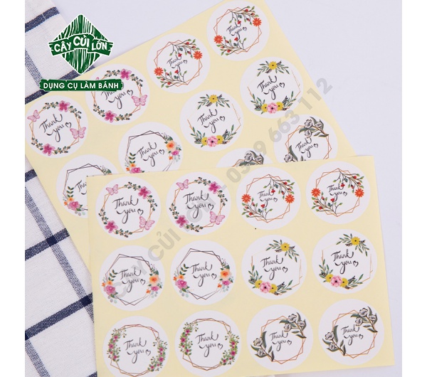 Set 5 tấm tem thank you hoa