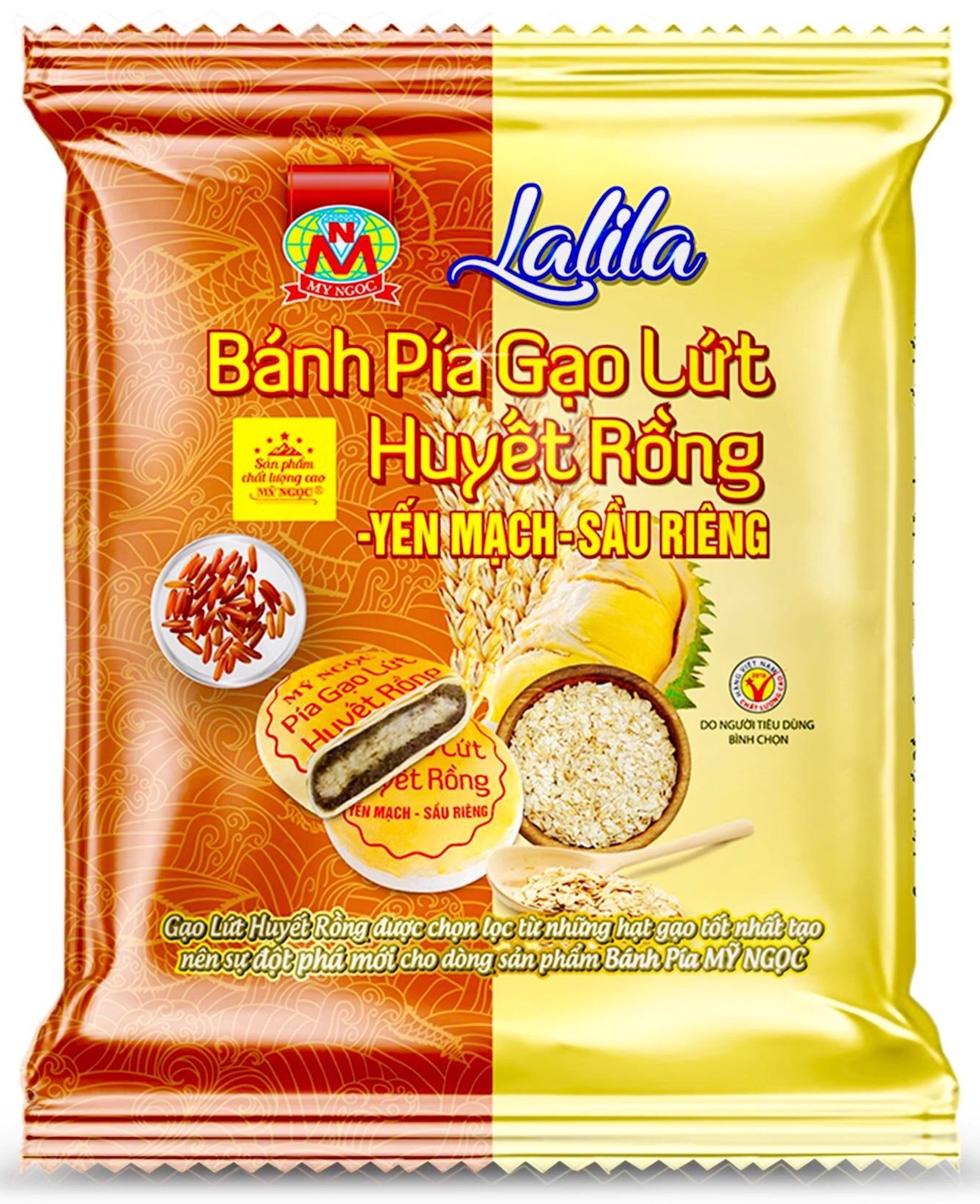 LaLiLa _ 180g 2 Bánh PÍA chay GẠO HUYẾT RỒNG yến mạch nhập từ nga SẦU RIÊNG, SILICIUM thải acid uric, VITA B tốt trí nhớ