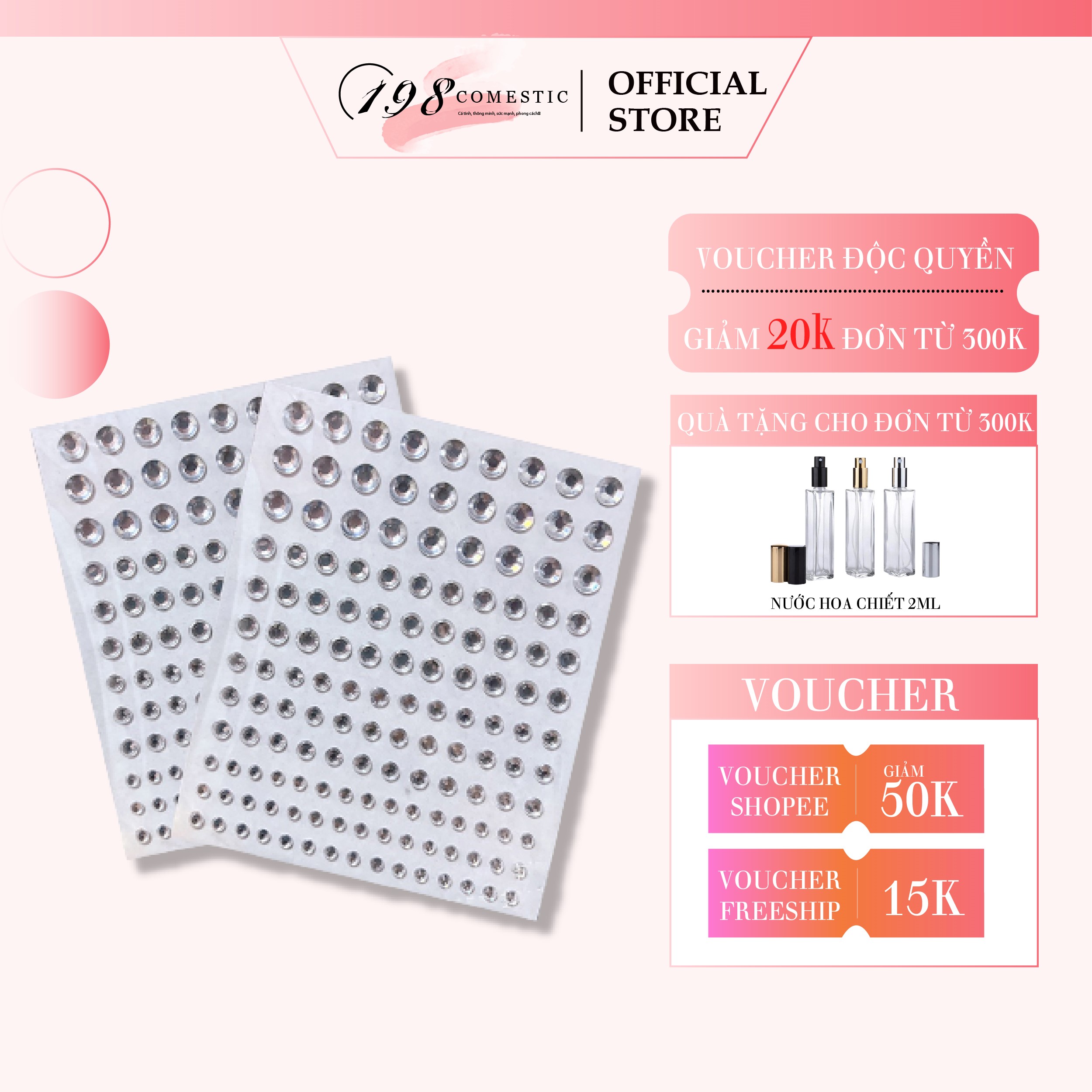 Đá dán tóc ngọc đính mặt có sẵn keo dán gồm 100 viên đá dán makeup hóa trang