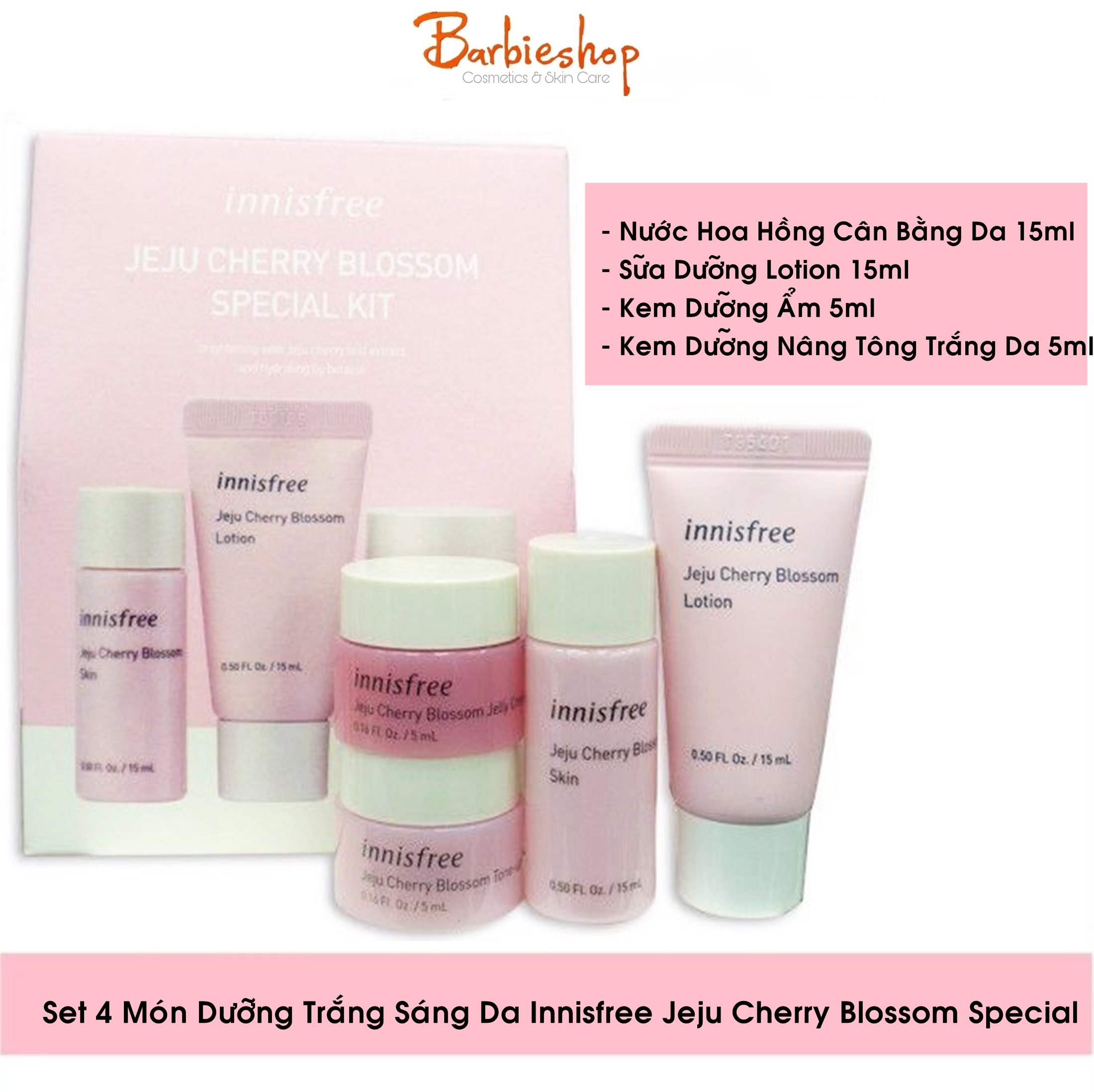 Set 4 Món Dưỡng Trắng Innisfree Jeju Cherry Blossom Special