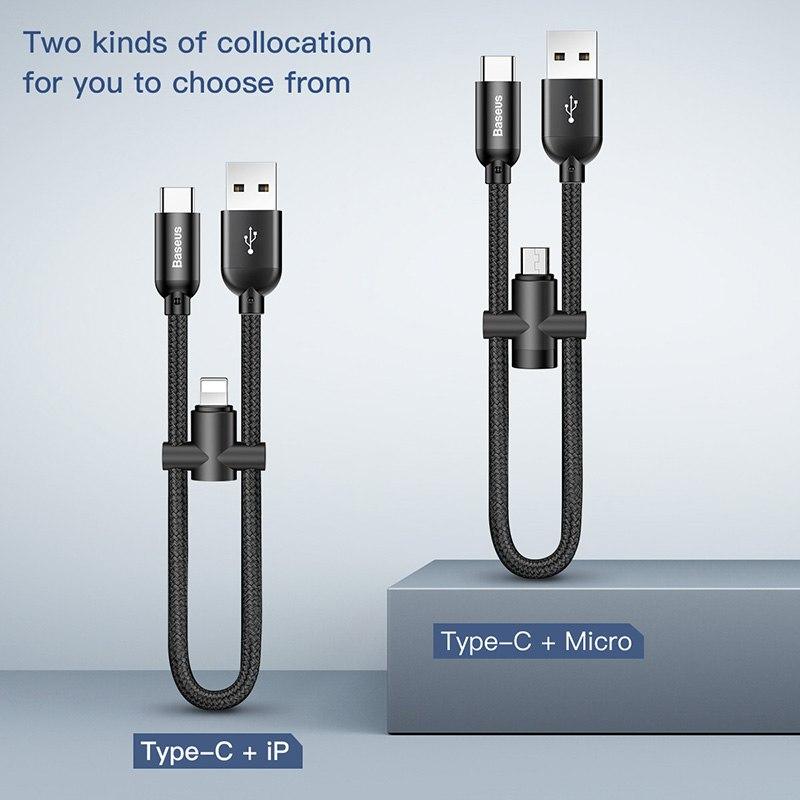 Cáp sạc baseus 2 in 1 chân type c + chân lighting