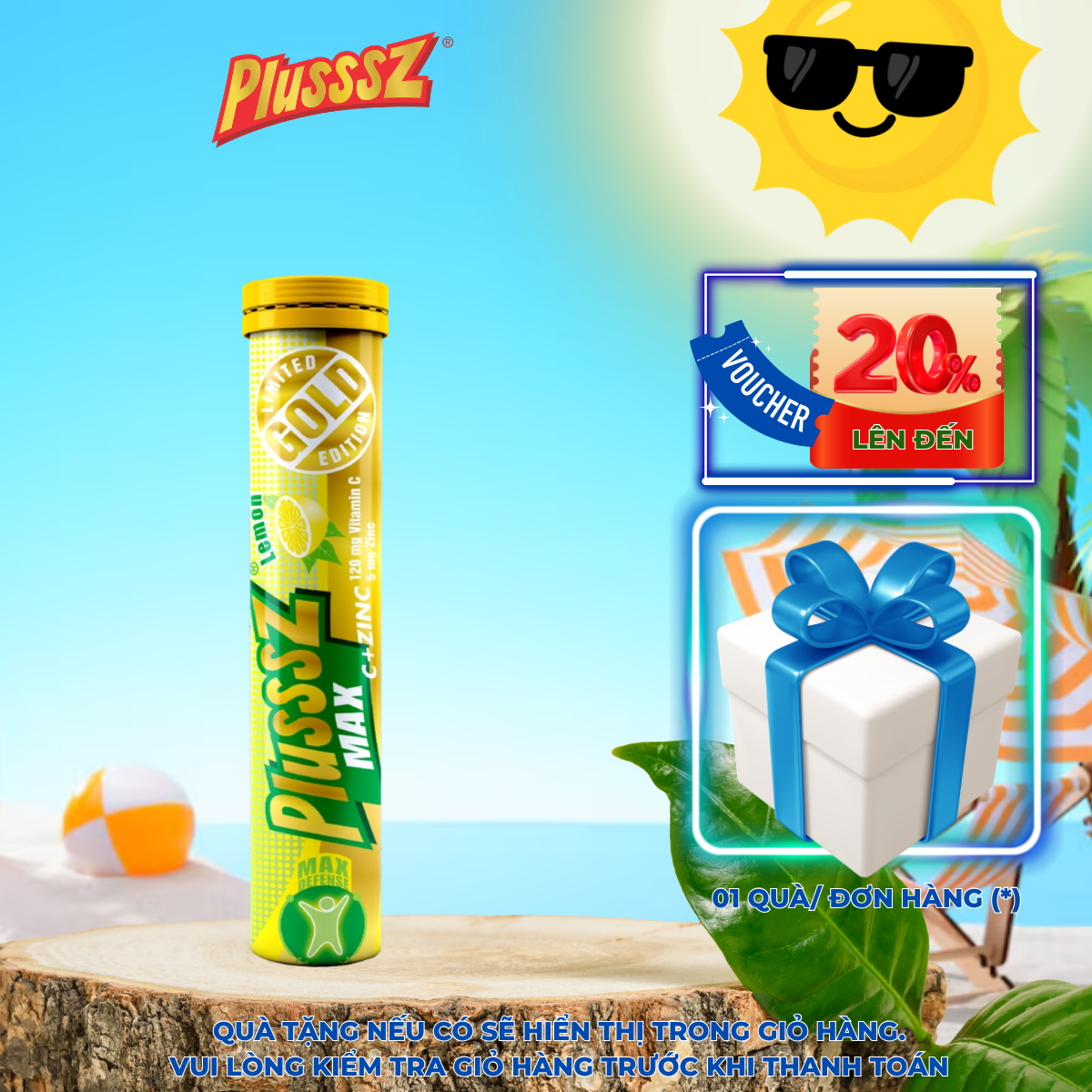 Viên sủi PLUSSSZ MAX VITAMIN C & ZINC  TĂNG ĐỀ KHÁNG, hỗ trợ tăng miễn dịch - Tuýp 20 viên