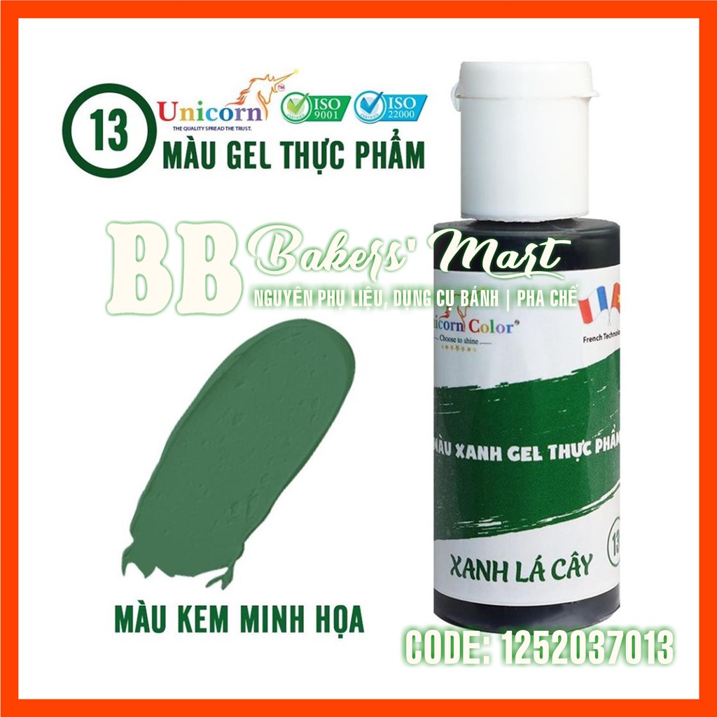 [HCM]Màu thực phẩm GEL Unicorn Color 13 - Màu XANH LÁ CÂY - Chai 28gr