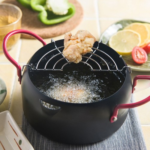Nồi chiên lọc dầu dùng bếp ga, bếp từ, bếp hồng ngoại kèm khay hứng - Nồi Chiên thực phẩm đa năng chống dính kèm vỉ gác ráo dầu cao cấp