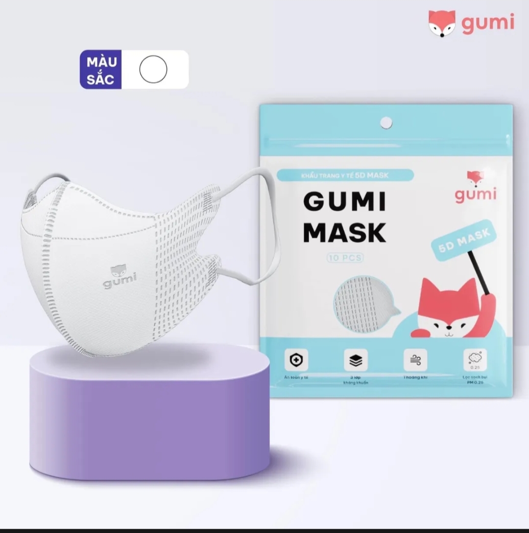 100 CHIẾC Khẩu trang 5D Gumi mask 3 lớp kháng khuẩn lọc bụi PM 2.5