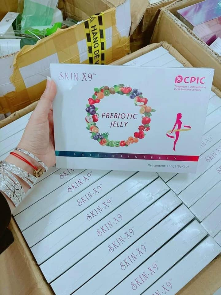Thạch giảm cân, đẹp dáng an toàn prebiotic jelly skin-x9 hộp 10 gói.