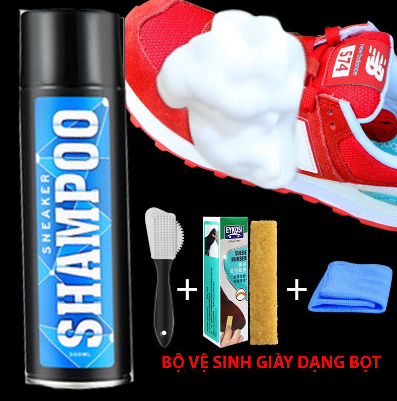Bộ vệ sinh giày tạo bọt siêu tốc shampoo 4 món