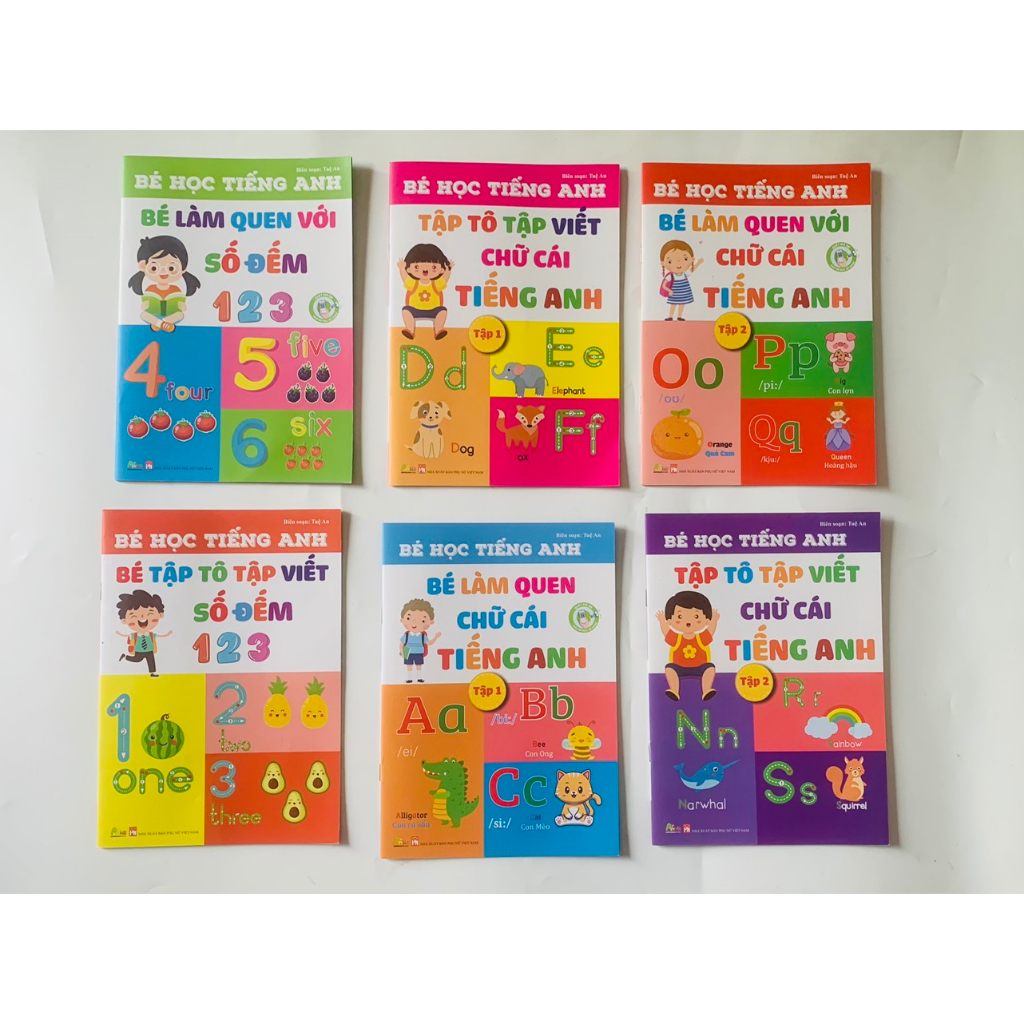 Sách - bé học tiếng anh - bộ 6 cuốn giúp bé làm quen tập tô với chữ cái và số đếm tiếng anh