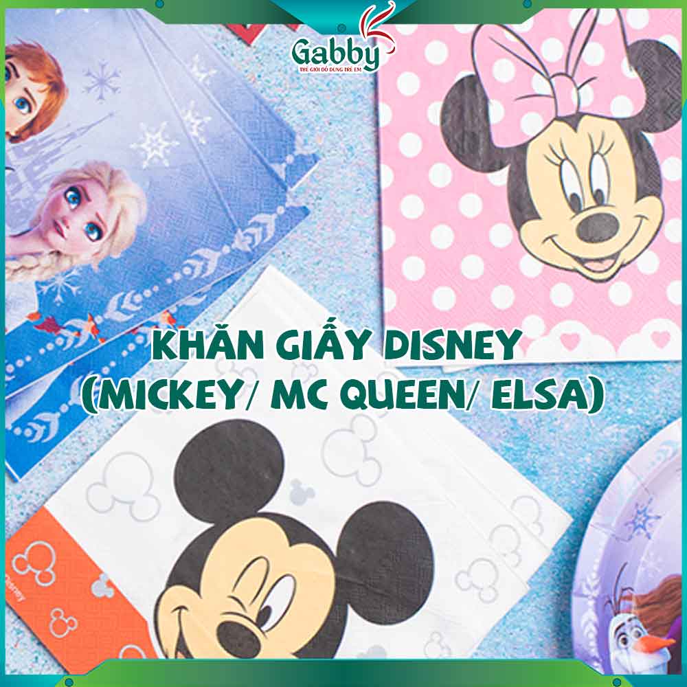 SET 20 KHĂN GIẤY LỚN DISNEY (MICKEY/MC QUEEN/ ELSA) - GABBY STORE