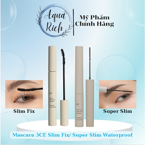 Mascara 3ce Slim Fit + Super Slim Waterproof Mascara Đầu Siêu Mảnh