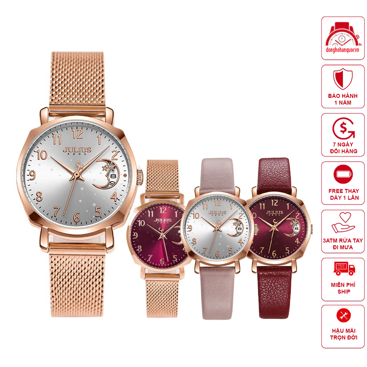 Đồng hồ julius Hàn Quốc JA-1211 dây da có lịch