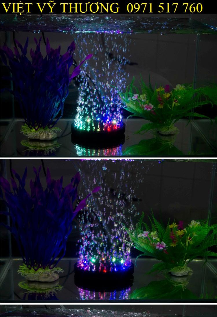 Đèn Led trang trí đổi màu kết hợp sục khí bể cá 2 trong 1 loại tròn 10cm