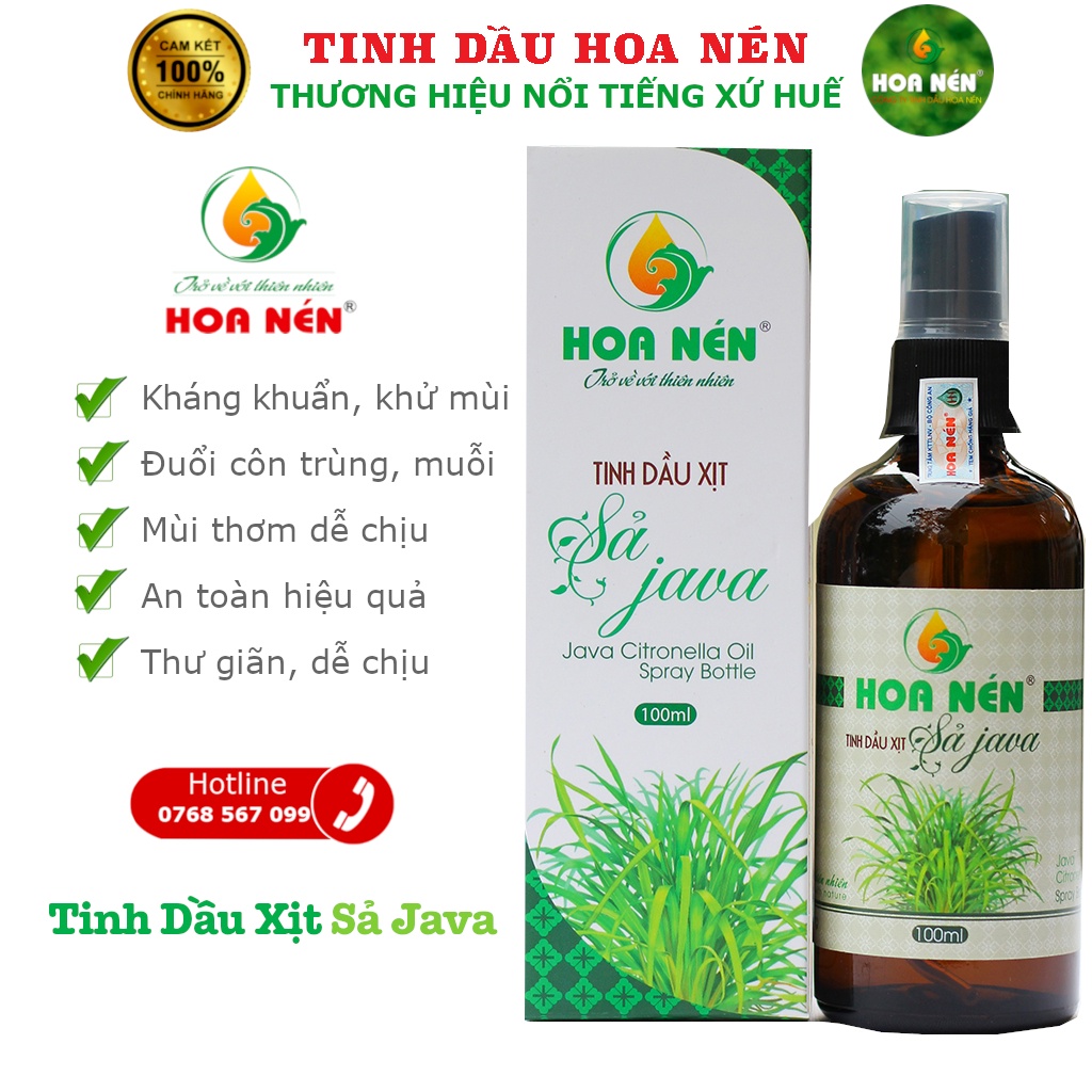 Tinh dầu Sả Java Hoa Nén 100ml dạng xịt phòng Tinh dầu khử mùi, diệt khuẩn, đuổi côn trùng hiệu quả và an toàn